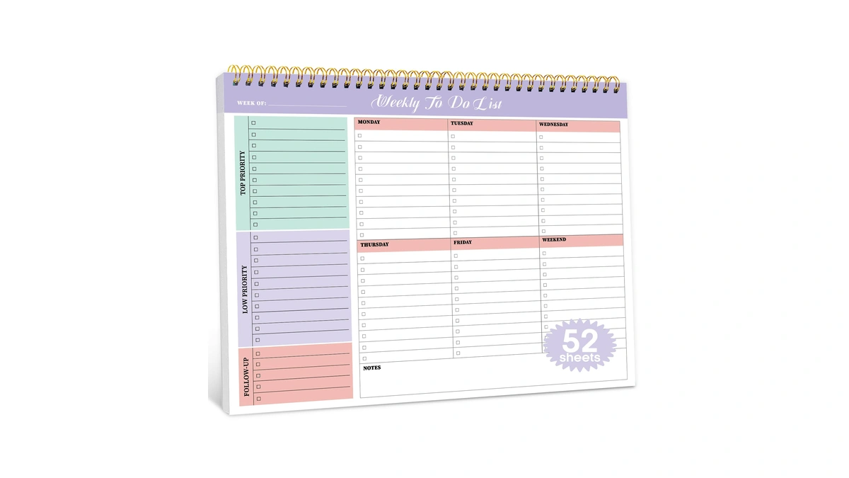 Taja Weekly To Do List Notepad With 52 Undated Sheets（8.5"×11"）-