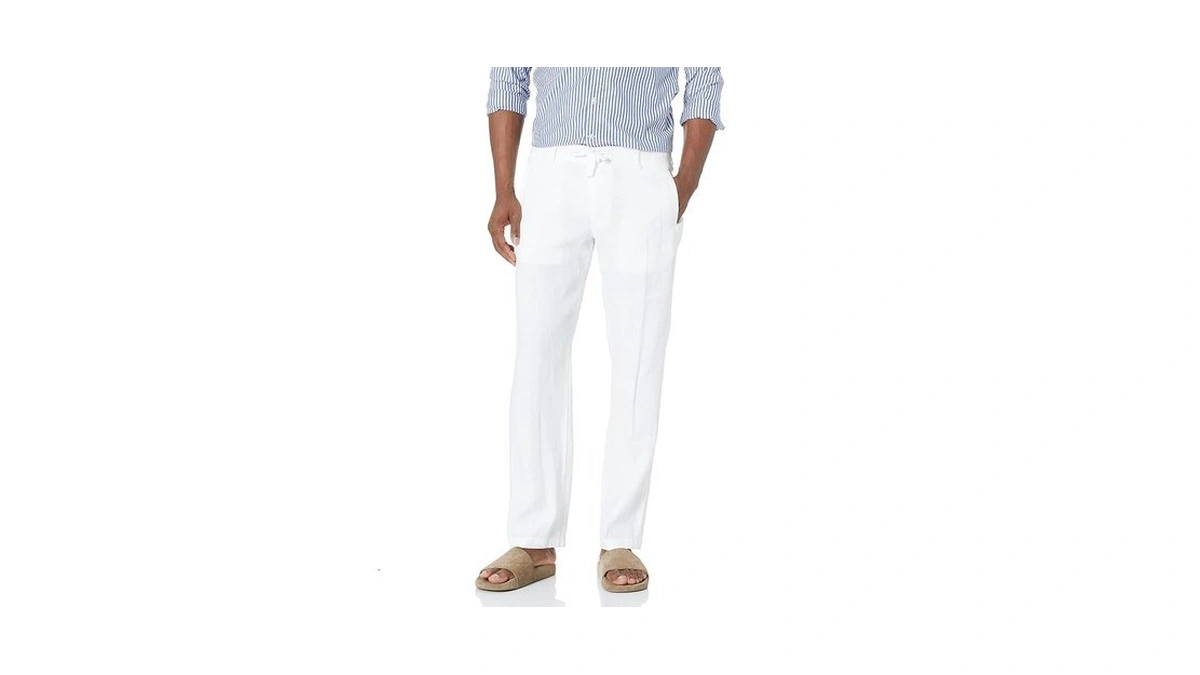 Perry Ellis Men's 100% Linen Drawstring Casual Pants For Men,