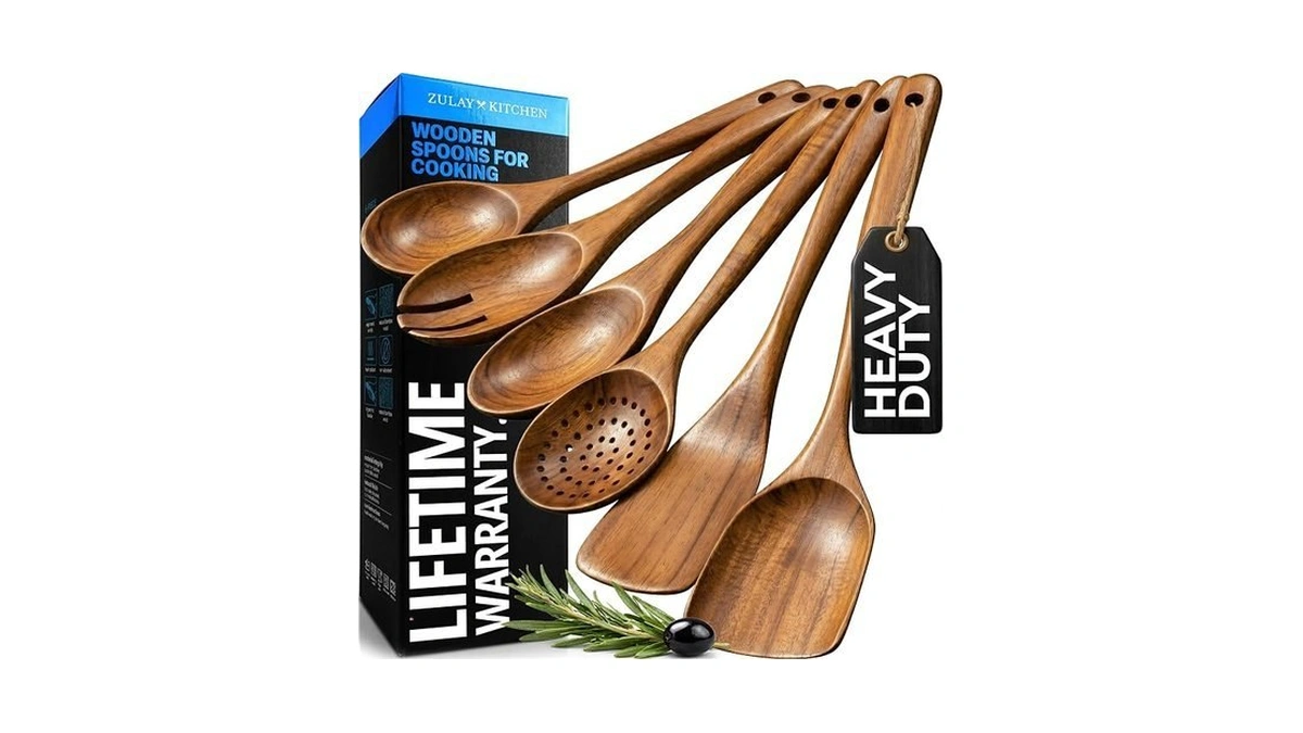Zulay Kitchen 6 Piece Wooden Spoons For Cooking – Natural