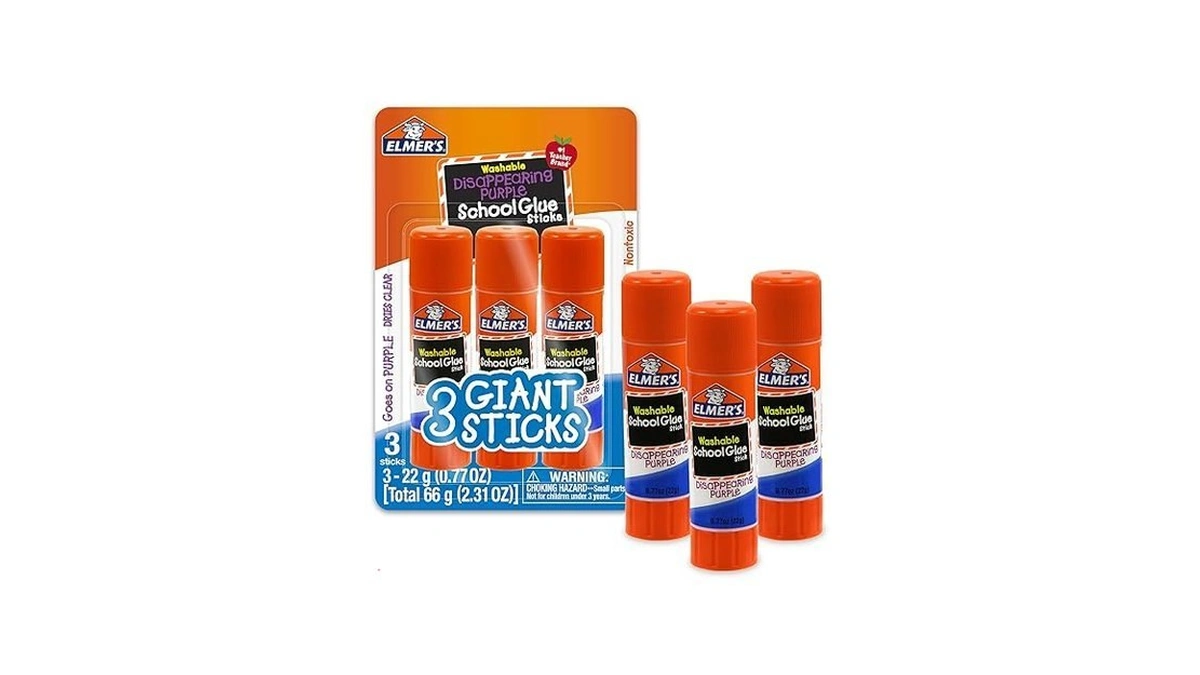 Elmer's Disappearing Purple School Glue Sticks, Washable, 22 Grams, 3