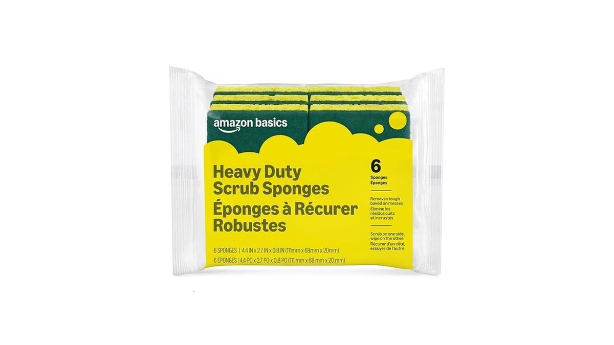 Amazon Basics Heavy Duty Dual-sided Scrub Sponges, Reusable, 4.4 X