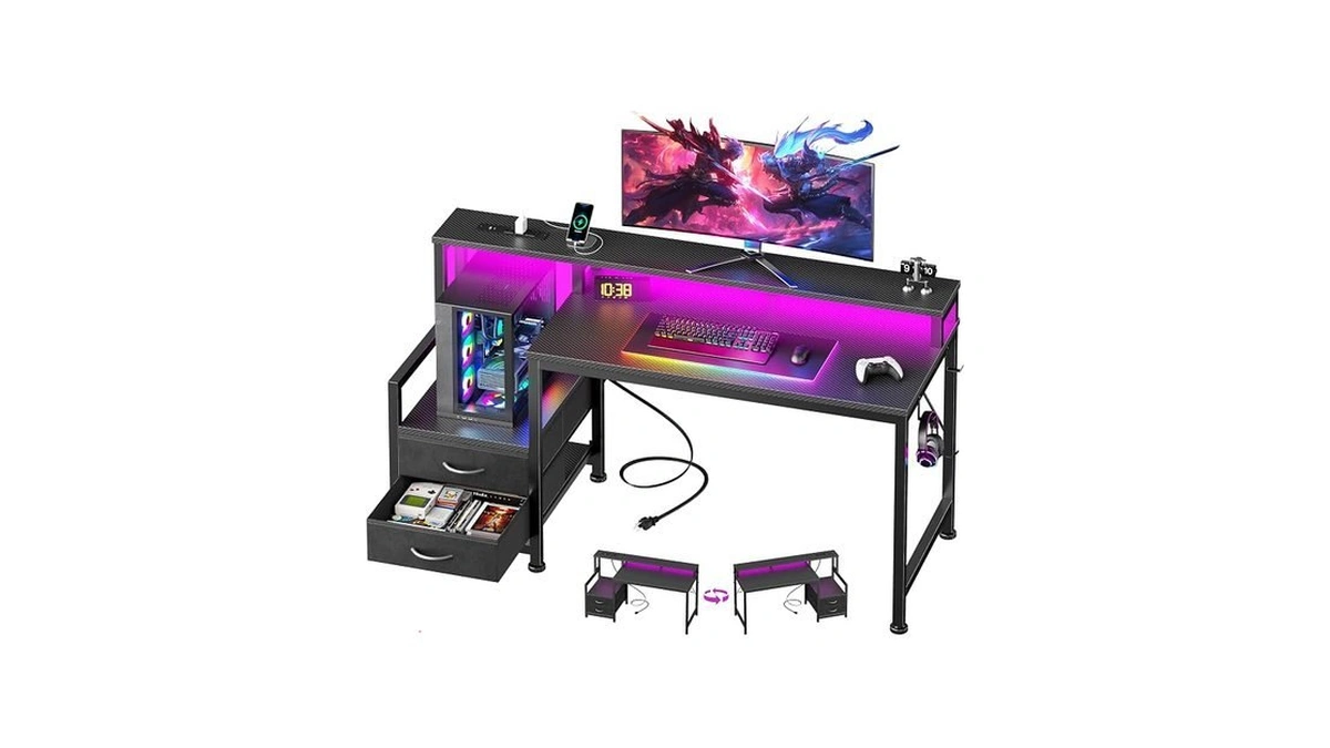 Furologee 47" Gaming Desk With Led Lights & Usb-c Port,