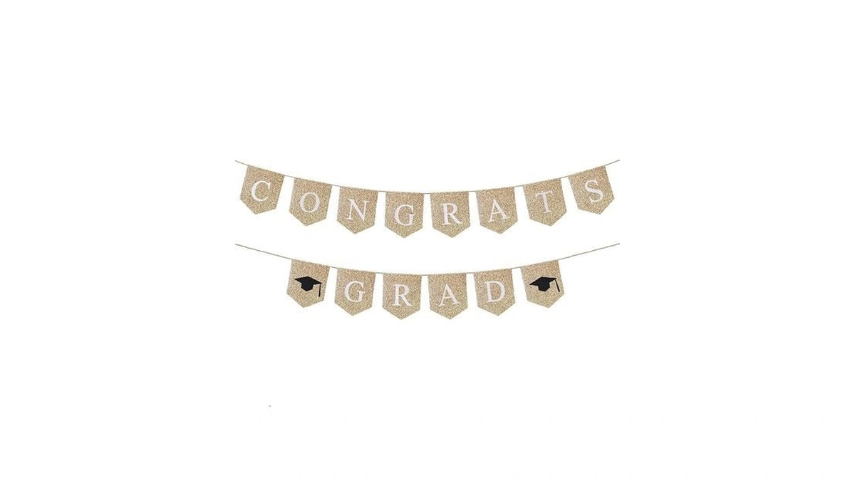 Congrats Grad Banner - Prestrung Fabric Gold Graduation Banner Sign