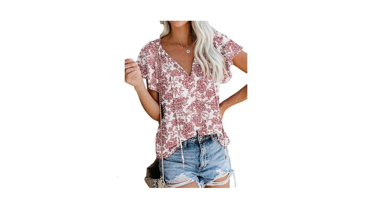 V Neck Shirts For Women Loose Cute Floral Print Blouses