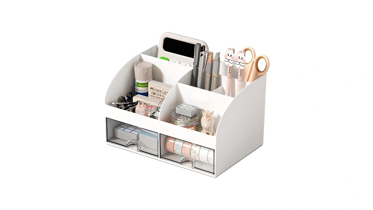 Comfyroom Desk Organizer With 6 Compartments And 2 Drawers, Plastic