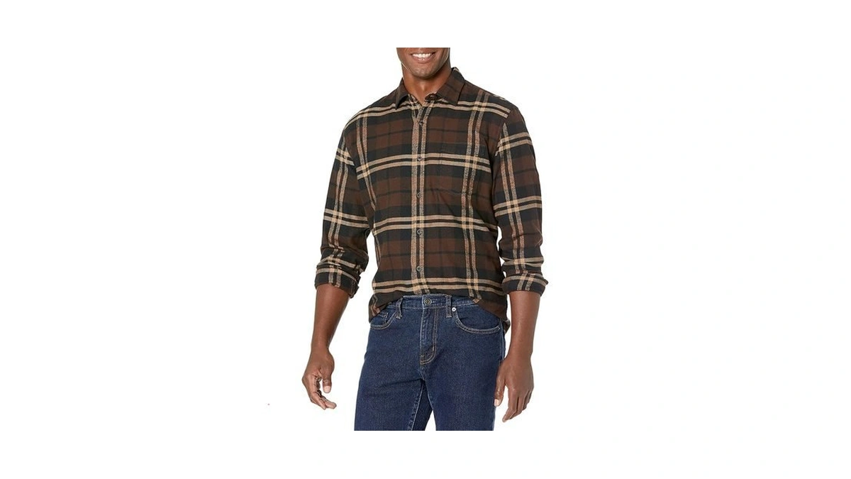 Amazon Essentials Men's Regular Fit Long-sleeve Flannel Shirt, Soft Brushed