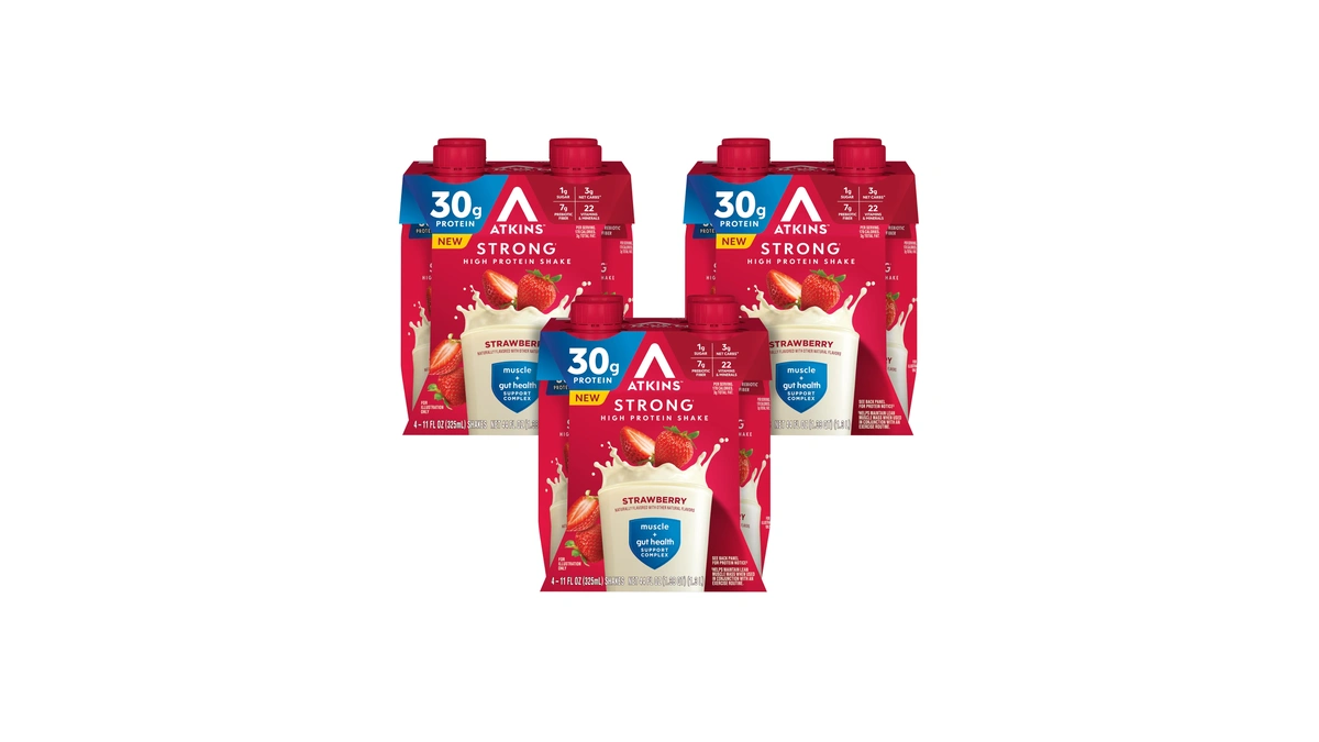 Atkins Strong High Protein Shake, Strawberry Flavored, 30g Protein, 7g