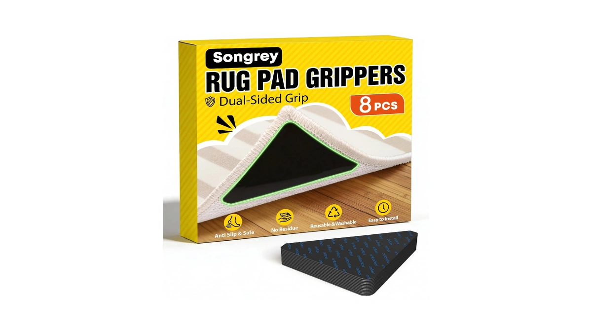 Songrey Rug Tape Rug Corner Grippers 8pcs, Reusable Double-sided Carpet