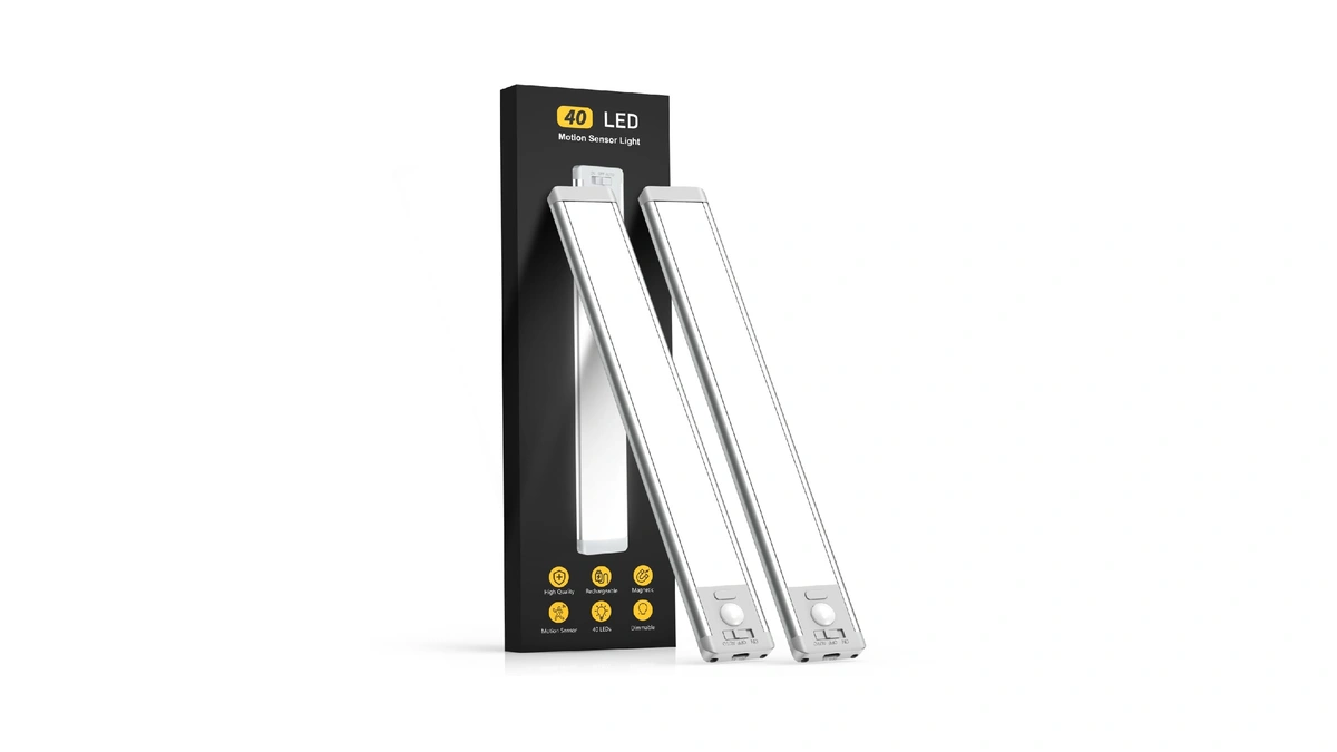 Mcgor 10inch Under Cabinet Lighting, 2 Pack Rechargeable Motion Sensor