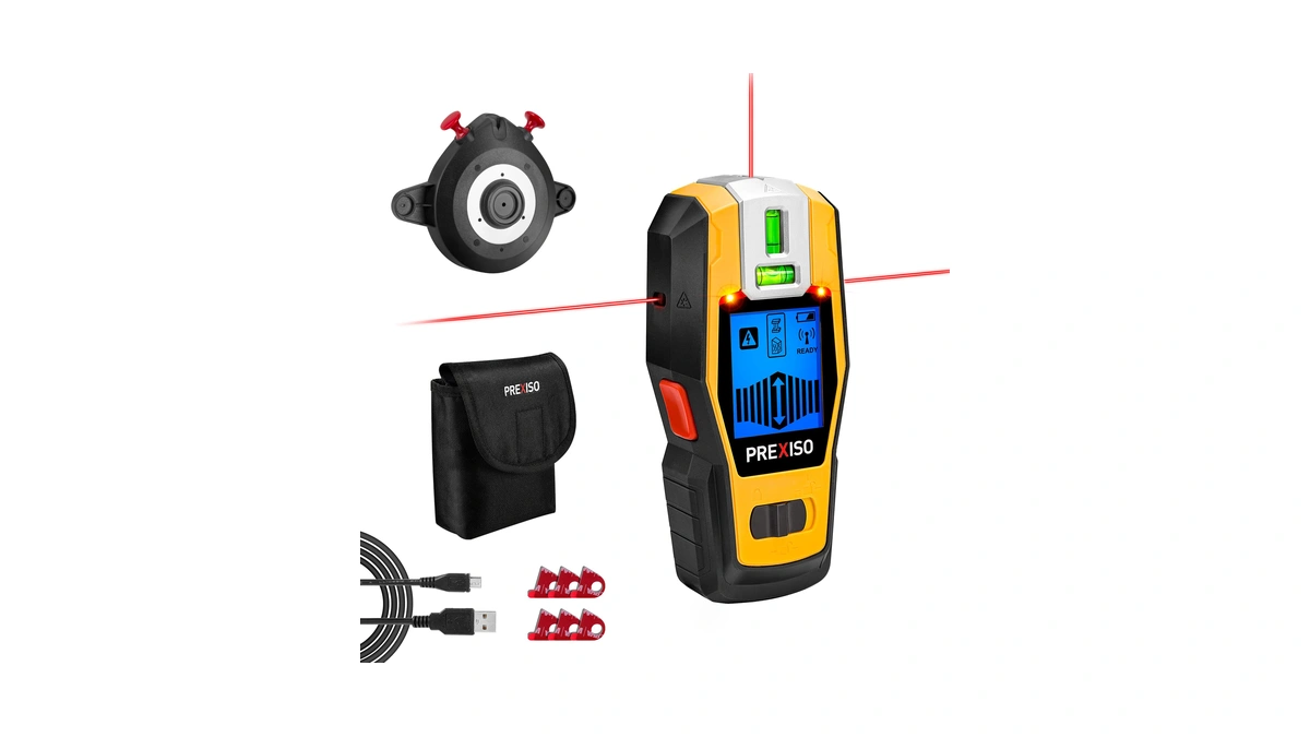 Prexiso 2-in-1 Stud Finder With Laser Level, Rechargeable Multi Surface