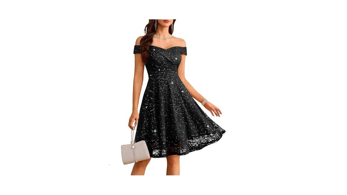 Homrain Semi Formal Sparkly Black Lace Dresses For Teens Women