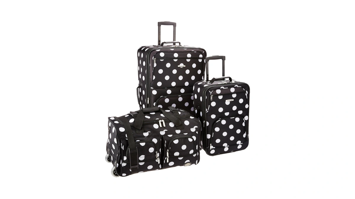 Rockland Vara Softside 3-piece Upright Luggage Set, Expandable,black Dot, (20/22/28)