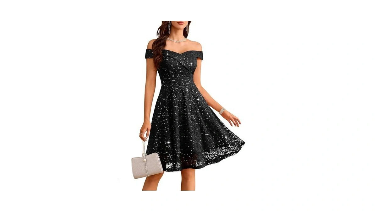 Homrain Sequin Black Lace Short Graduation Dresses For Women Formal