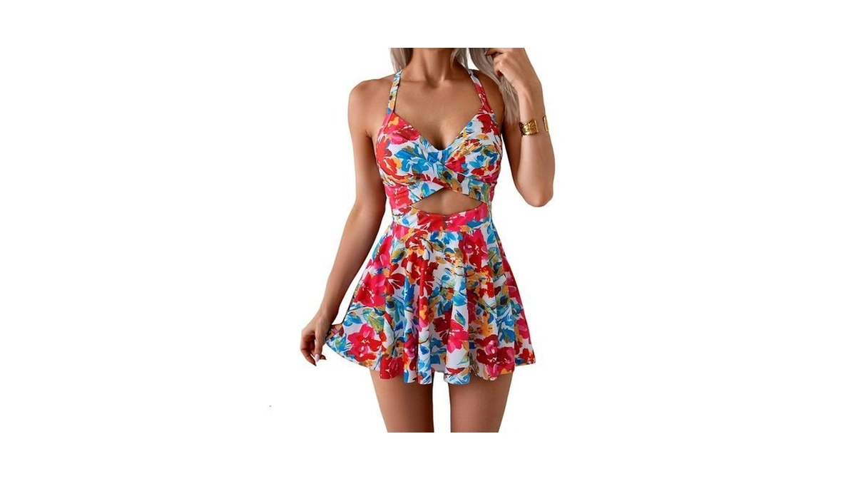 B2prity Women Cutout One Piece Skirt Swimsuit V Neck Wrap