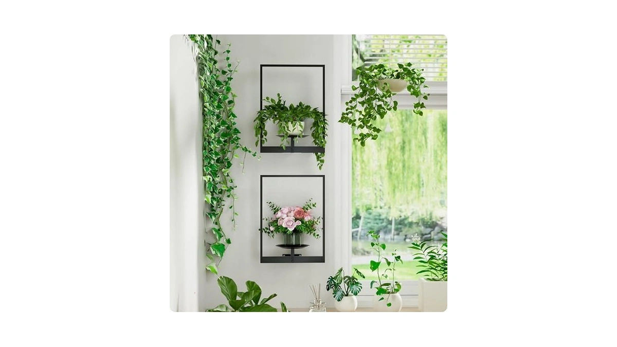 Butunita Black Metal Wall Plant Holder - 2-pack Wall Mounted