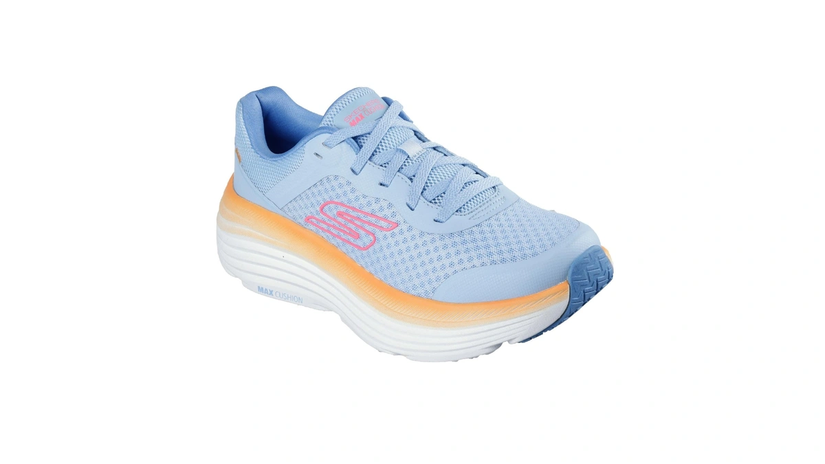 Skechers Women's Max Cushioning Endeavour Canova Sneaker, Blue/orange, 7.5