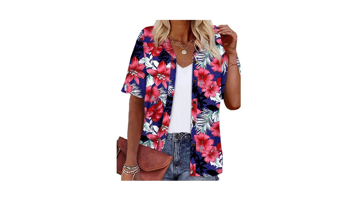 Lilychic Womens Hawaiian Shirts Button Down Short Sleeve Casual Floral