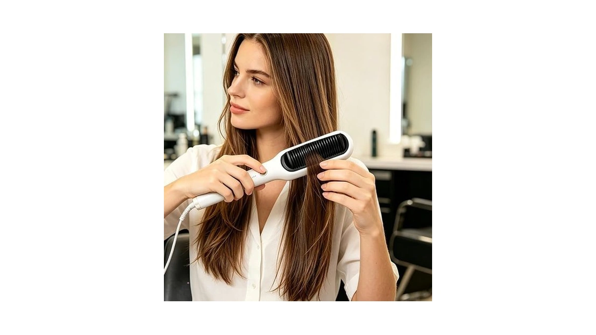 Hair Straightener Brush, 2-in-1 Straightening & Curling Comb With Negative