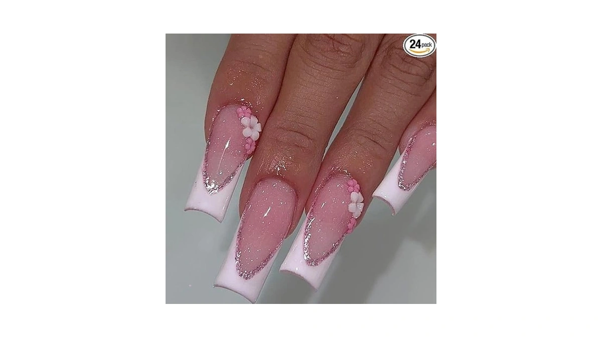 Semata Acrylic French Tip Press On Nails Medium Long Square