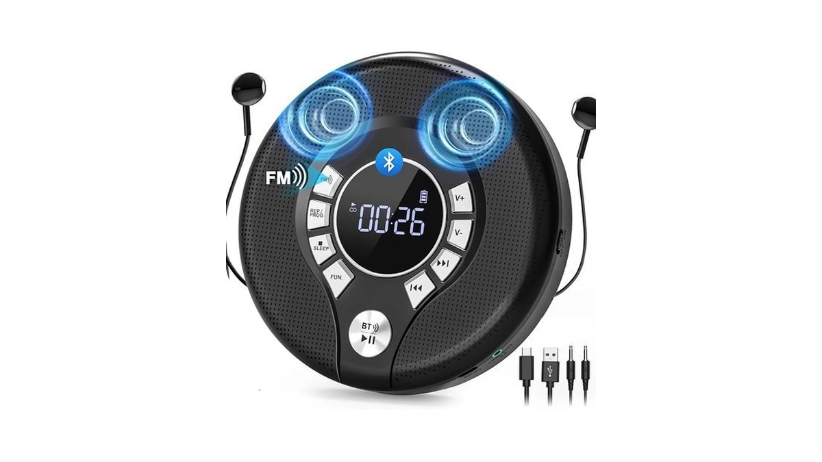 Greadio Portable Bluetooth Cd Player With 2000mah Rechargeable, Personal Cd