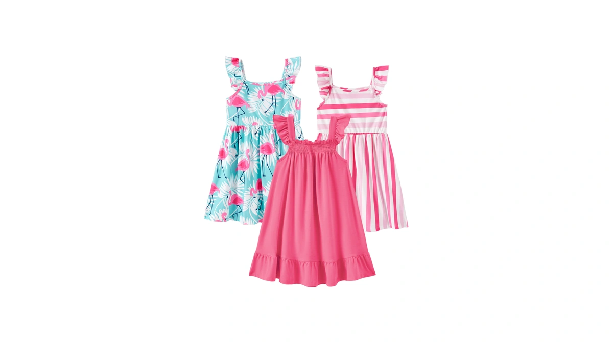 Patpat 3 Packs Girl Toddler Dresses Sleeveless Flamingo Striped Toddler