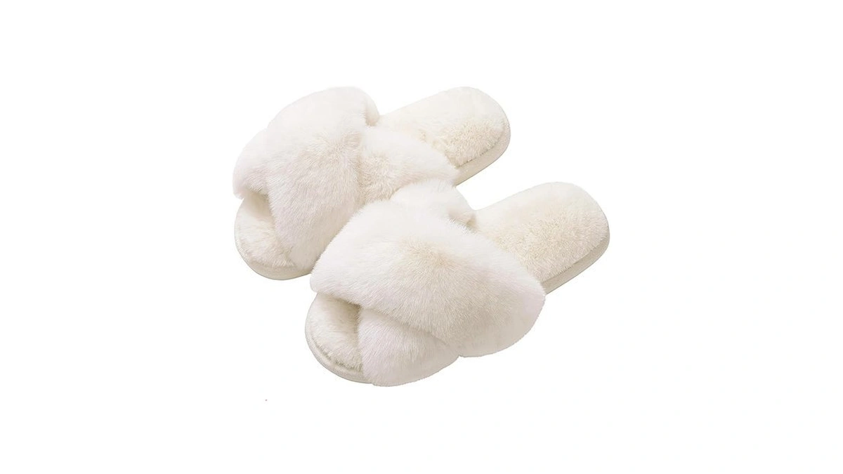 Evshine Women's Fuzzy Slippers Cross Band Memory Foam House Slippers