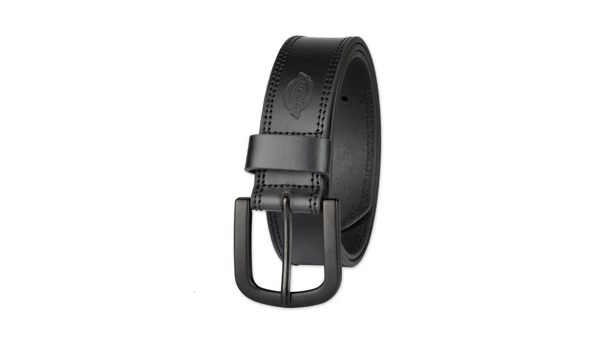Dickies Men's 38mm Leather Belt With Two Row Stitch, Black,