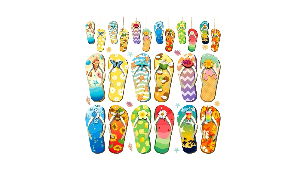 Purpeak 36 Pcs Summer Wood Hanging Ornaments Flip Flop Wooden