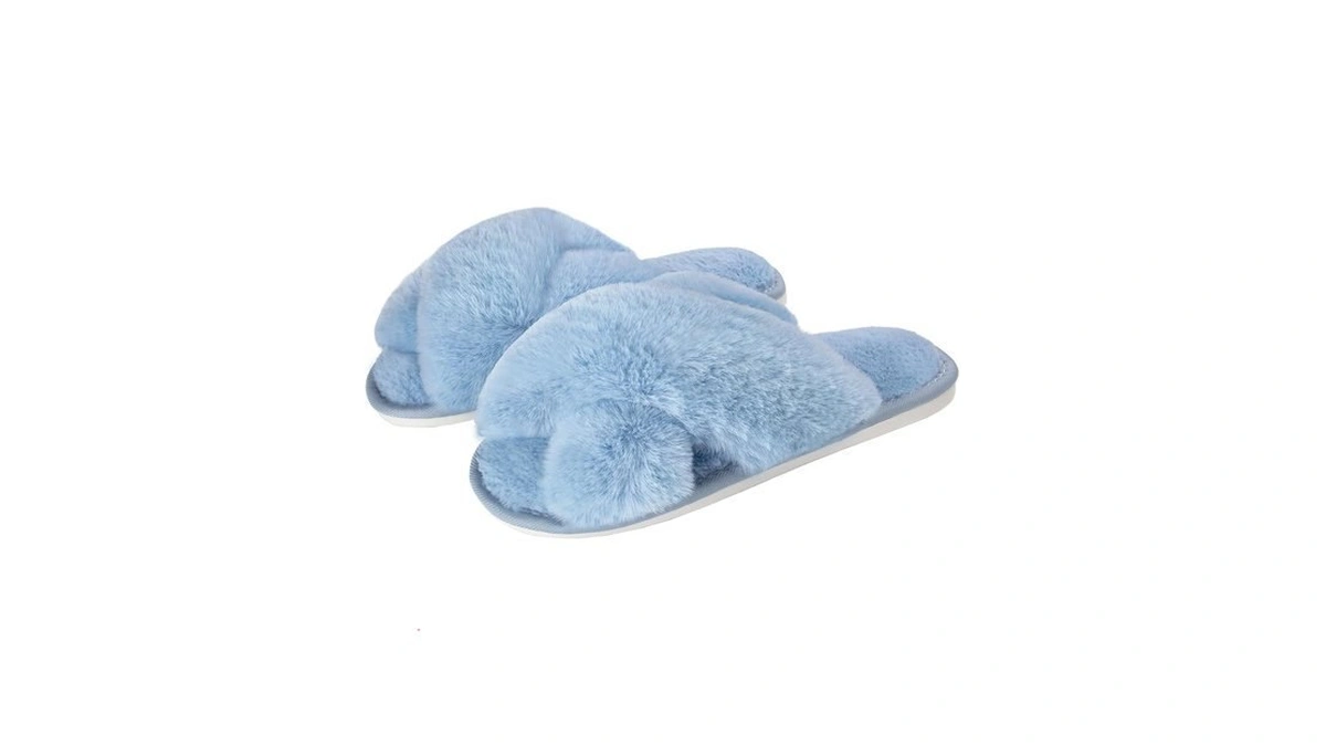 Metog Women's Fuzzy Cross Band Slippers - Soft Plush Indoor/outdoor,