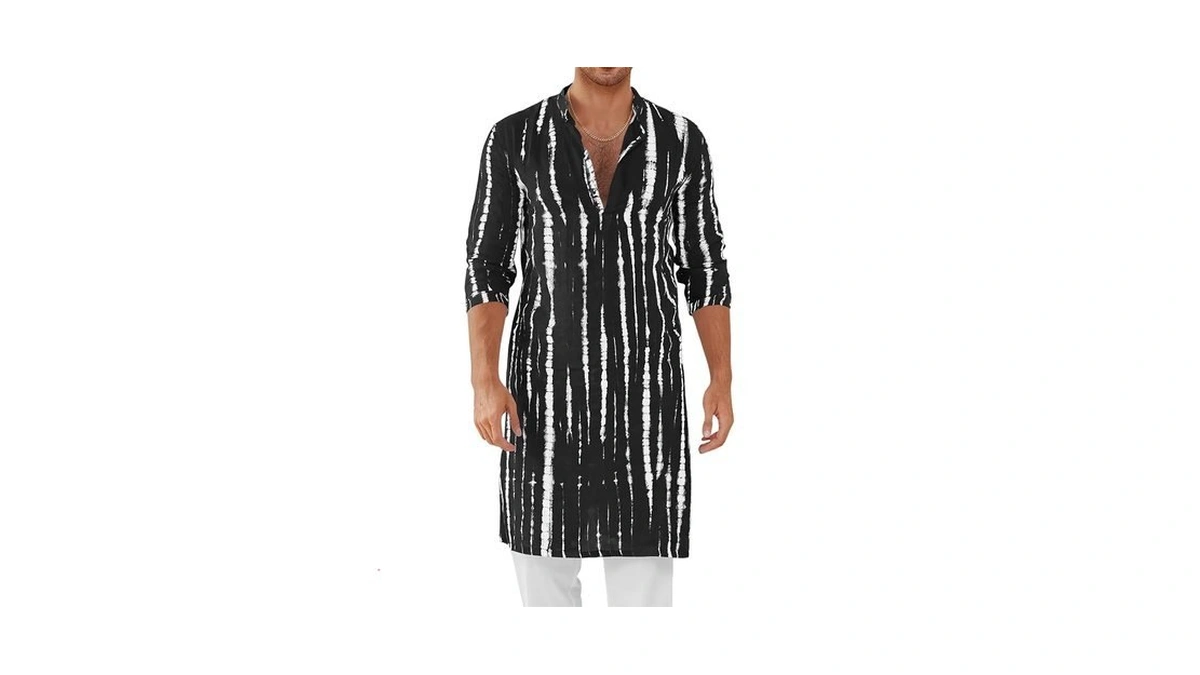 Runcati Mens Kaftan Robe Tie-dye Long Sleeve Button Down Henley