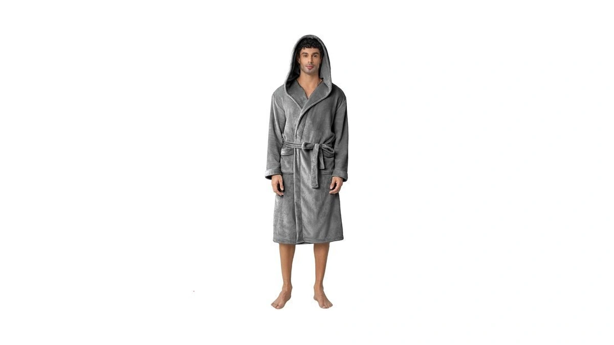 Lagtew Men's Hooded Fleece Bathrobe, Absorbent Towel Plush Robe For