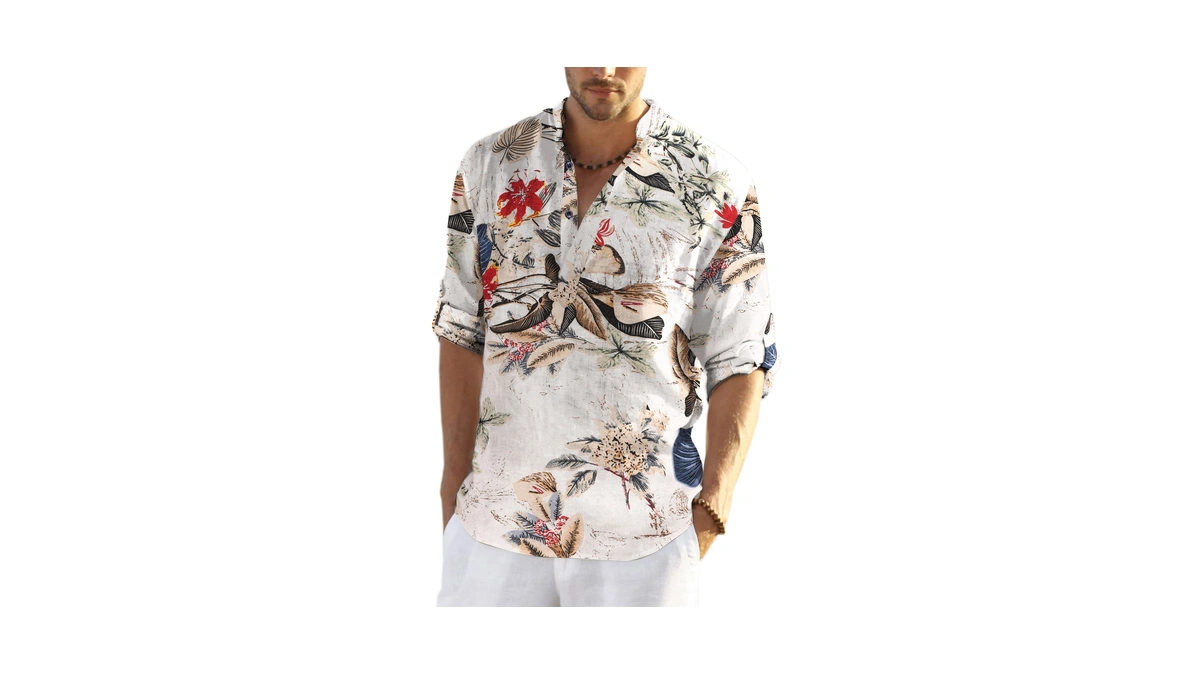 Coofandy Men's Cotton Linen Henley T-shirts Long Sleeve Hippie Casual
