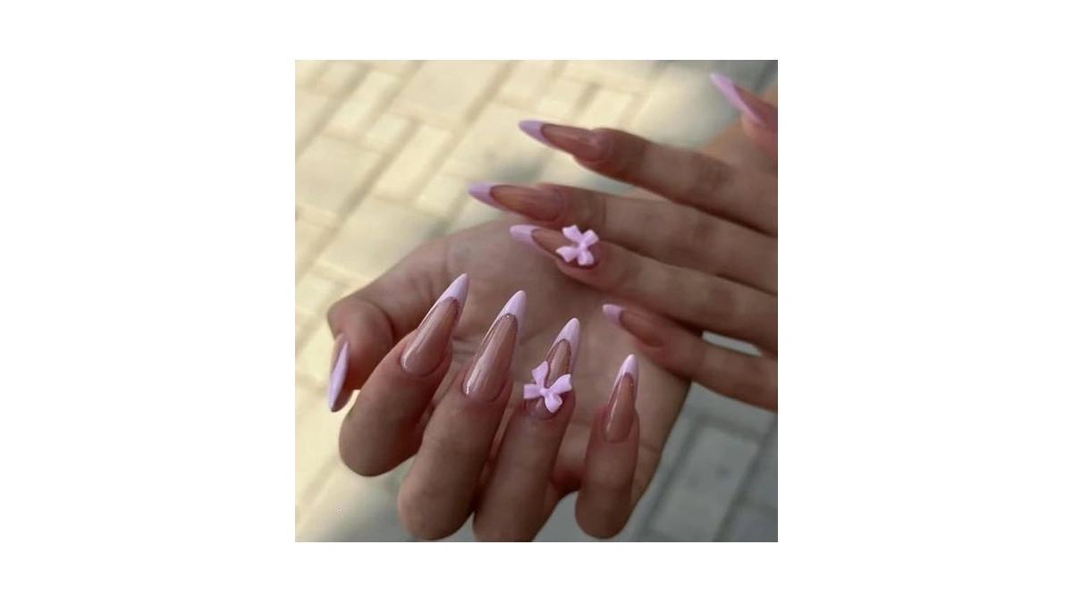 Handmade Pink French Tip Press On Nails Long Style Almond