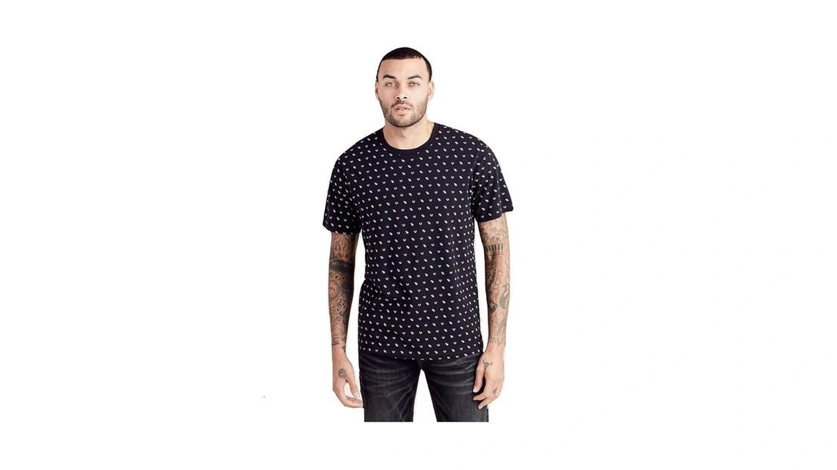 True Religion Men's All Over Monogram Tee T Shirt, Black,
