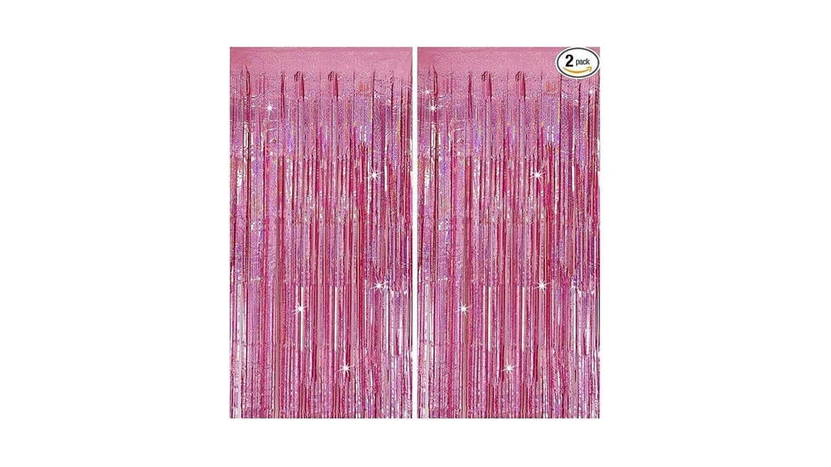 Tinsel Curtain Pink Birthday Party Decorations 2 Packs Glitter Foil