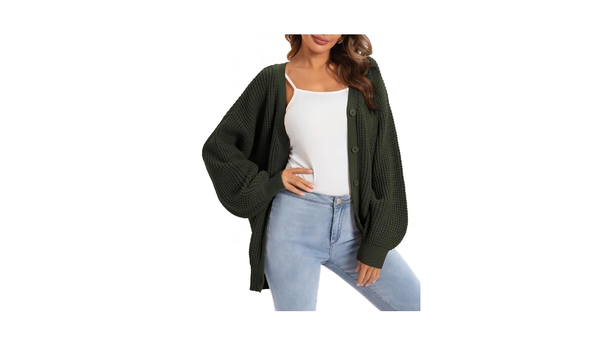 Qualfort Cardigan Sweaters For Women 100% Cotton Button-down Oversized Knit