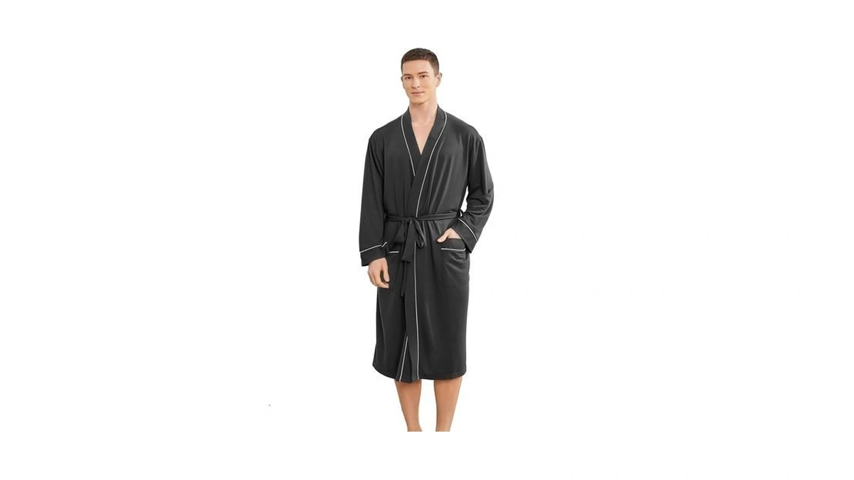 Yoipnef Mens Lightweight Robe, Knit Kimono Bathrobe Spa Sleepwear Soft