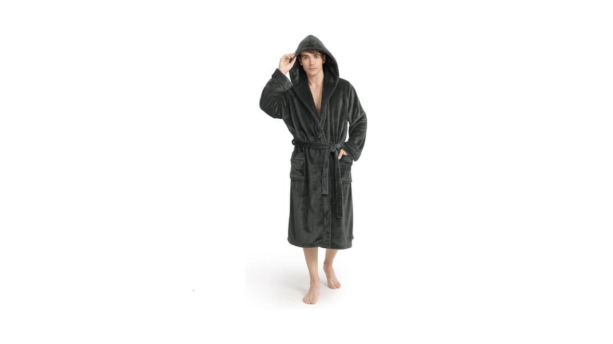 Yurhap Luxury Mens Robe With Hood, Ultra Cozy Fleece Bathrobe