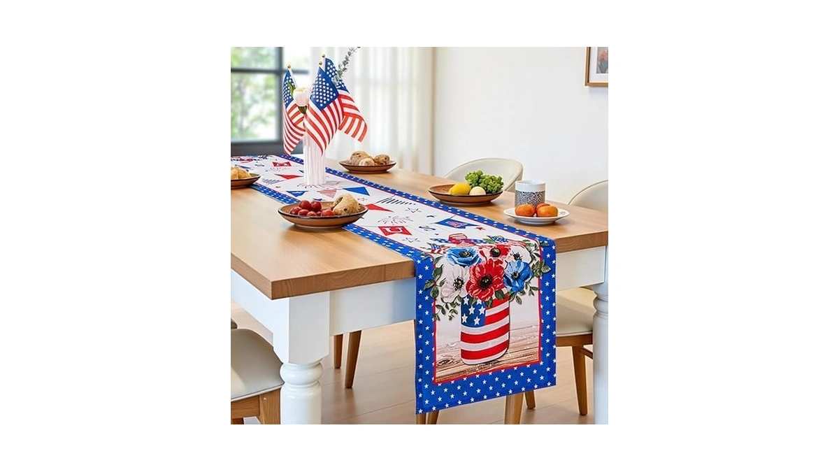 4th Of July Patriotic Memorial Day Table Runner, 13 X