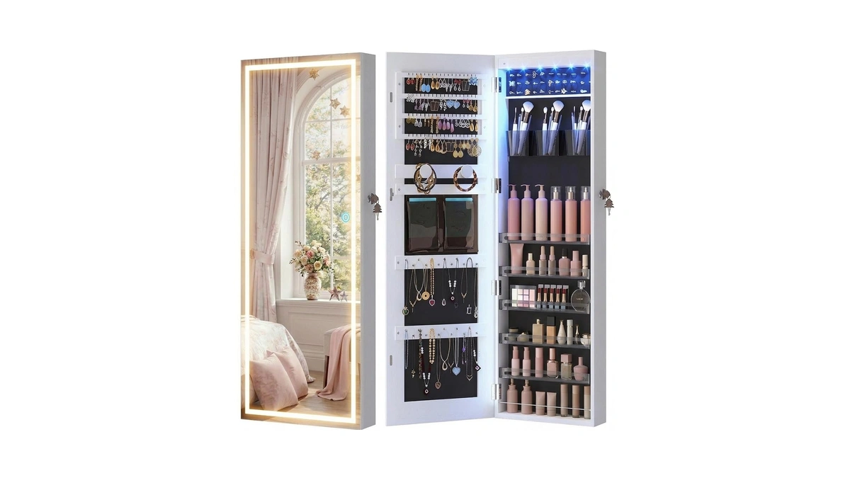 Lvsomt Led Mirror Jewelry Cabinet Door Hangin...