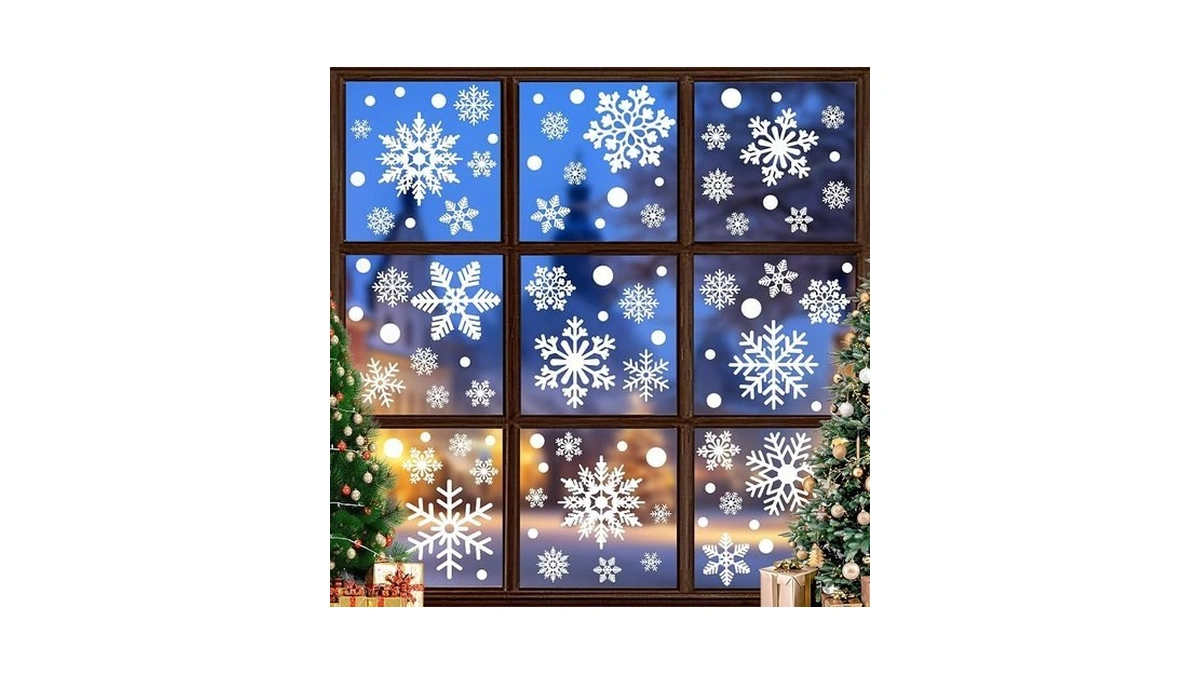 116pcs Christmas Decorations, 9 Sheets Christmas Window Clings, Snowflake Window