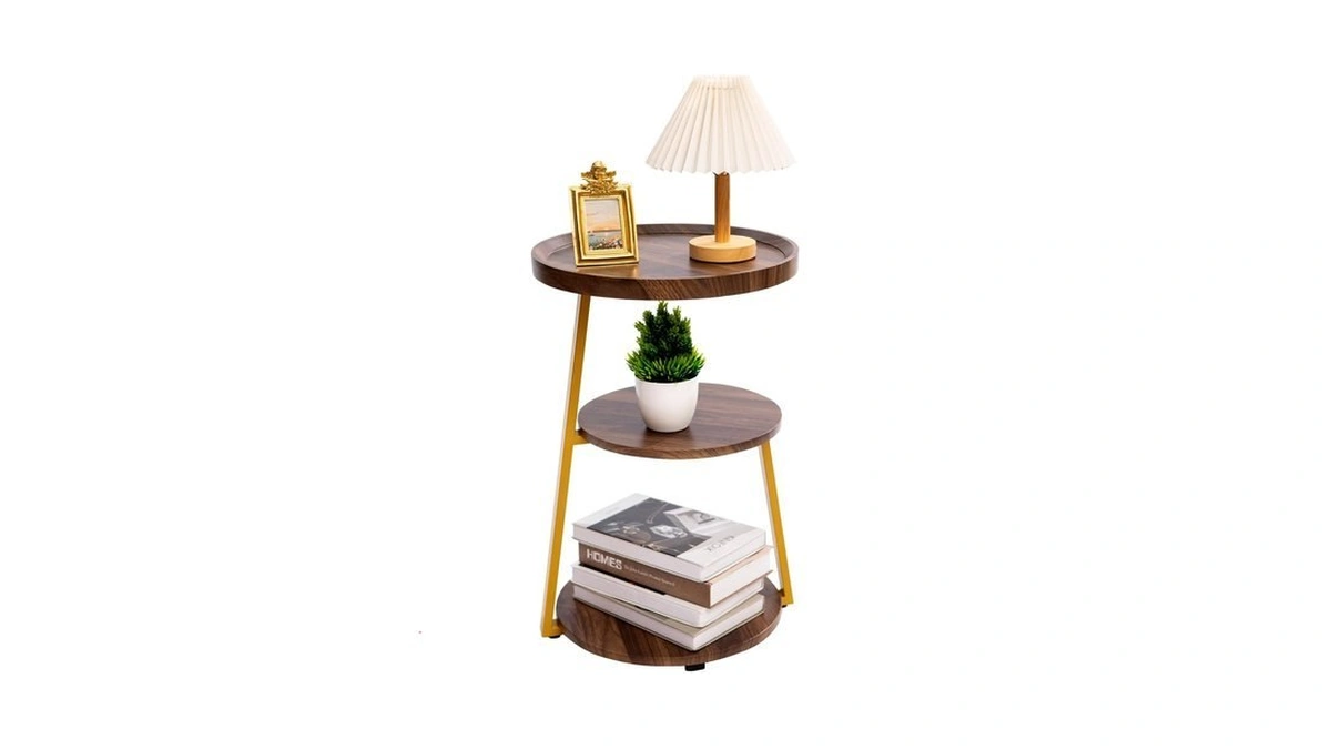 Navkony Small Round Side Table, 2-tier End Table For Living