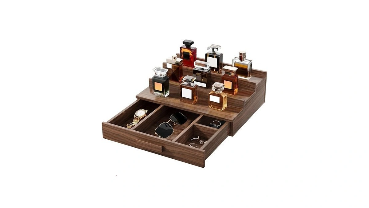 Gernshe Solid Walnut Cologne Organizer For Men,cologne Stand,3 Tier Wooden