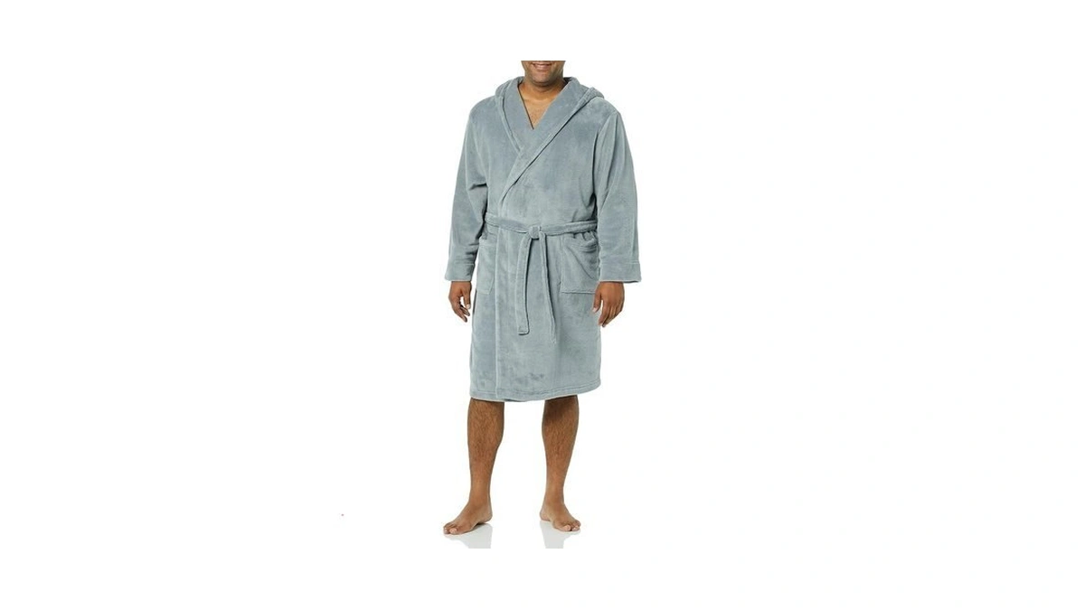 Amazon Essentials Men's Mid-length Plush Bathrobe, Grey, X-large-xx-large
