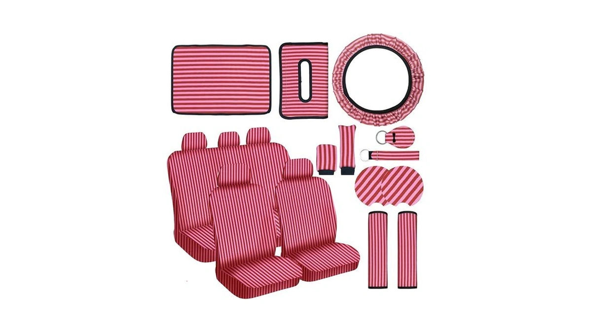 Jingsen Stripe Car Seat Cover Full Set,stripe Steering Wheel Cover