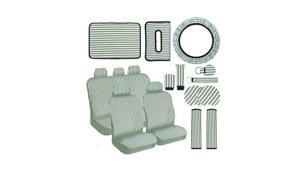 Jingsen Stripe Car Seat Cover Full Set,stripe Steering Wheel Cover