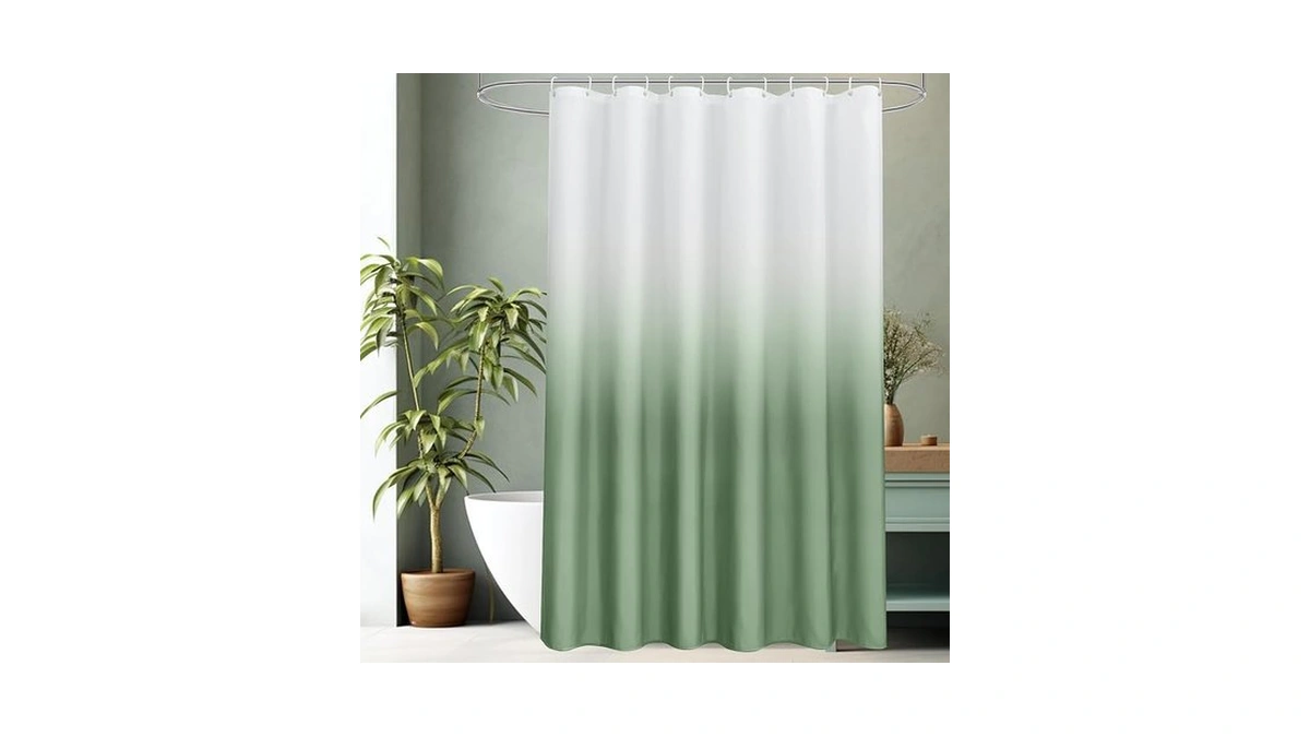 Aoohome Fabric Shower Curtains, Cloth Ombre Green Shower Curtain Sets,