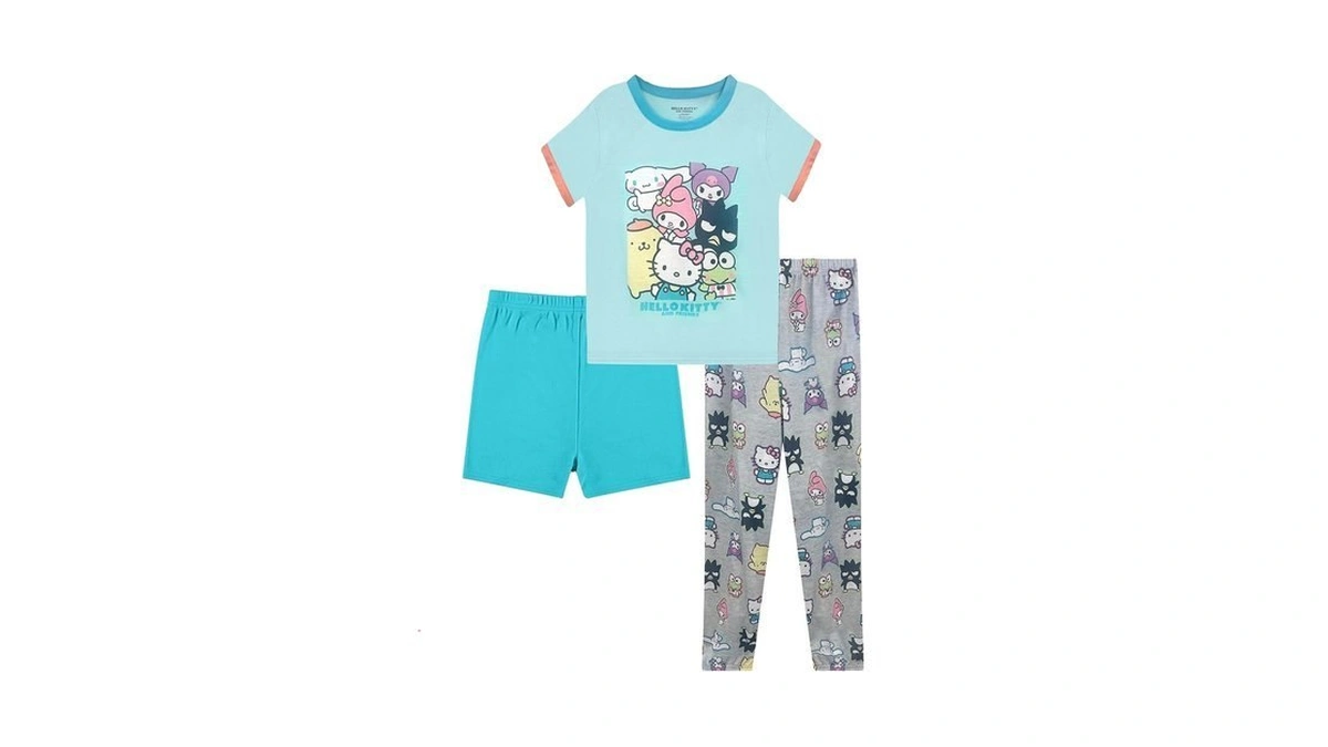 Hello Kitty Girls Pajama Set - 3 Piece Pants, T-shirt