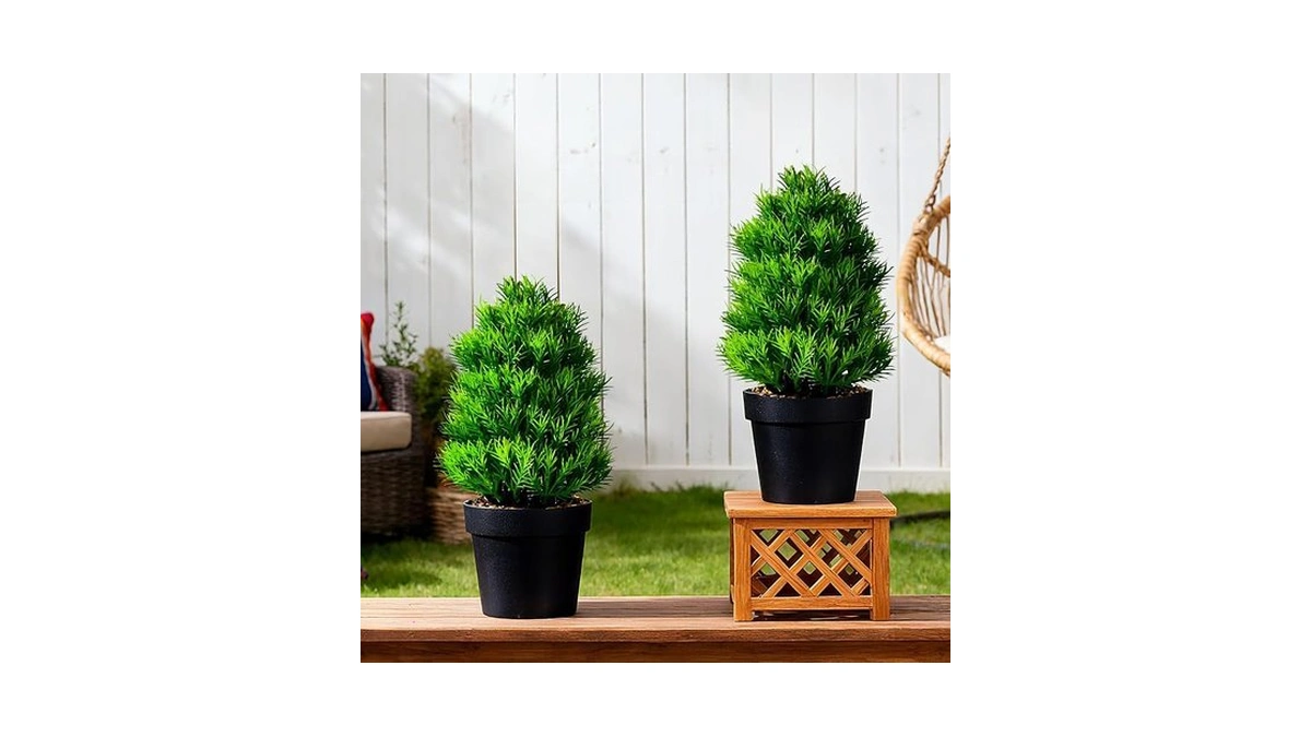 Bailikang 2pcs Artificial Boxwood Topiary Plant, Artificial Plants Decor Fake
