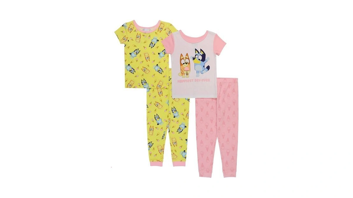 Bluey Unisex-child 4-piece Snug-fit Cotton Pajama Set, Soft & Cute